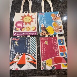 Vintage 2012 Kellogg's Earth Day Reusable Grocery Tote Bags Set of 4